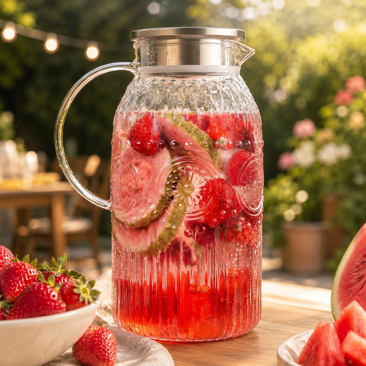 Embossed Glass Pitcher with Lid, 68 oz - view 8