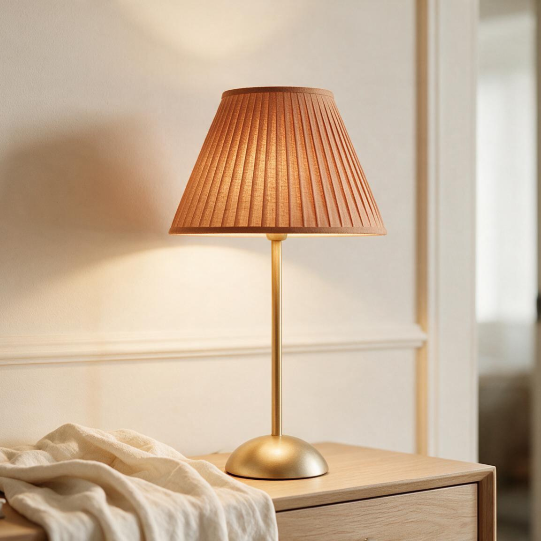 ClayGlow terracotta table lamp in a warm, cozy styled room
