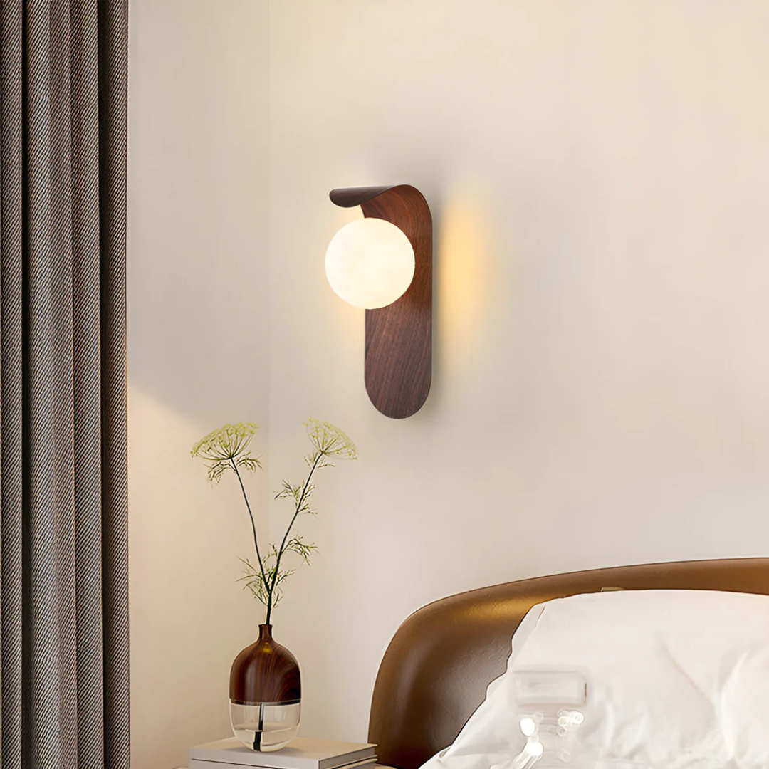 Scandinavian Wooden Wall Light with Glass Globe - view 5