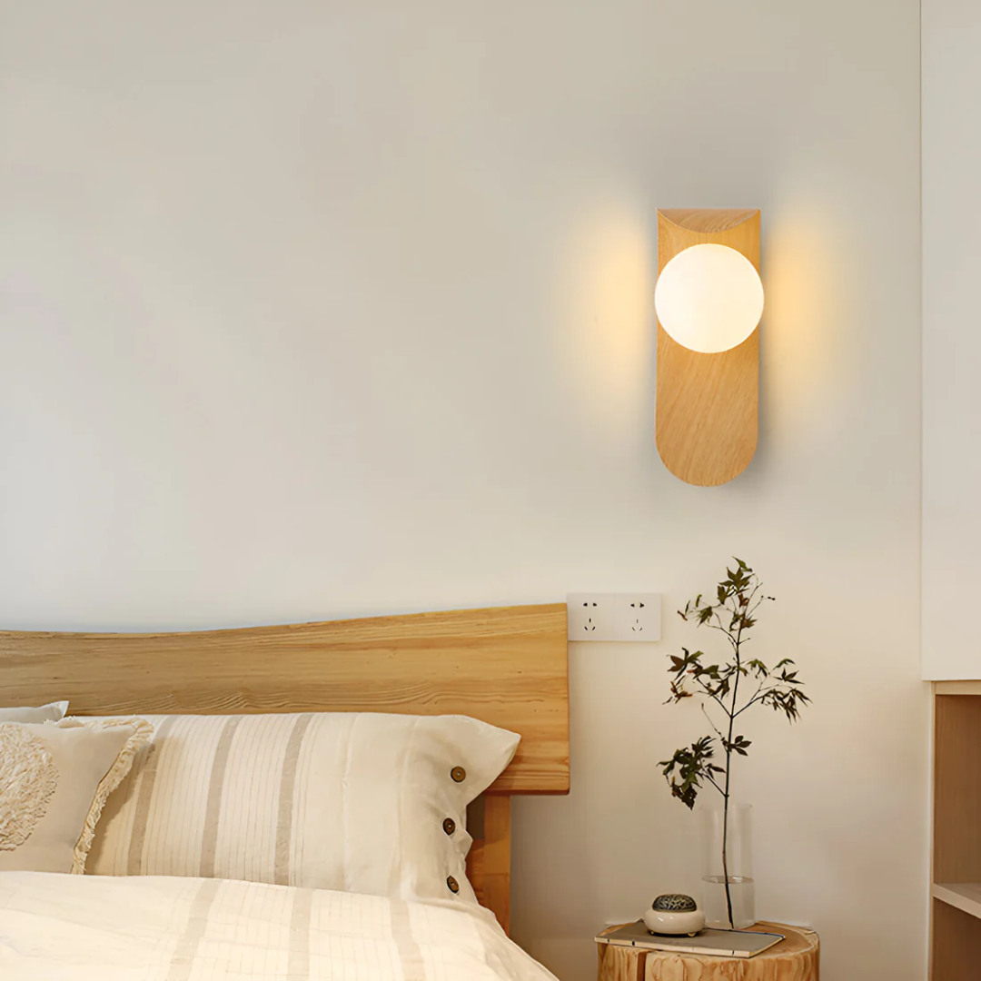Scandinavian Wooden Wall Light with Glass Globe - view 6