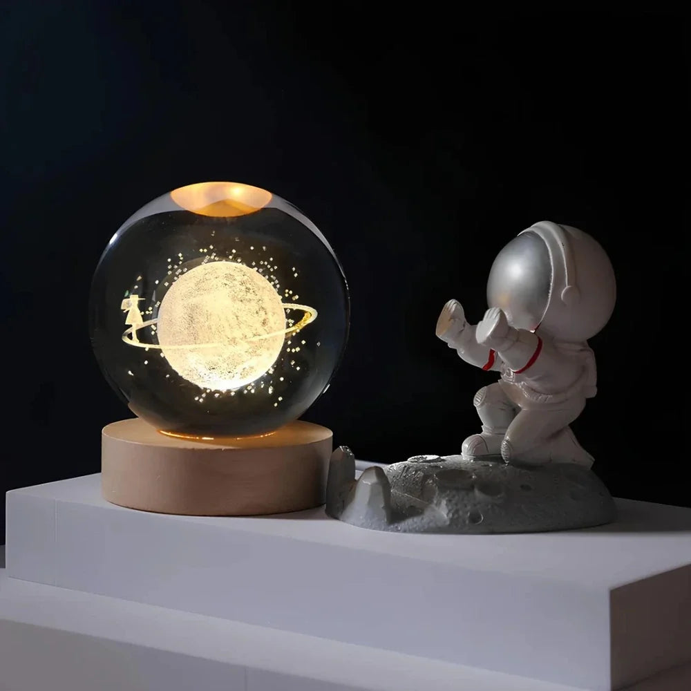 3D Engraved Glass Crystal Ball Night Light with Wood Base - view 12