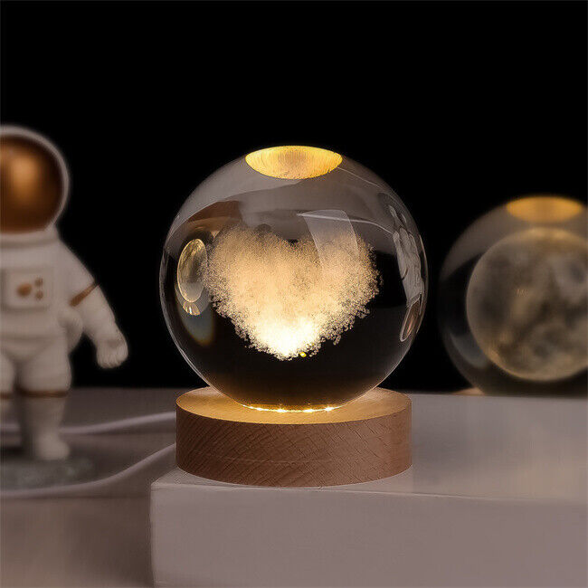 3D Engraved Glass Crystal Ball Night Light with Wood Base - view 14