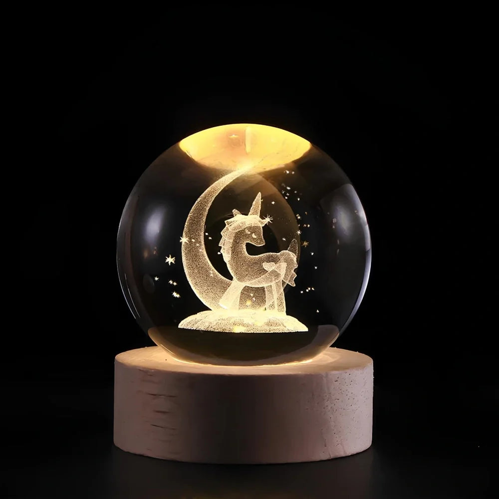3D Engraved Glass Crystal Ball Night Light with Wood Base - view 16