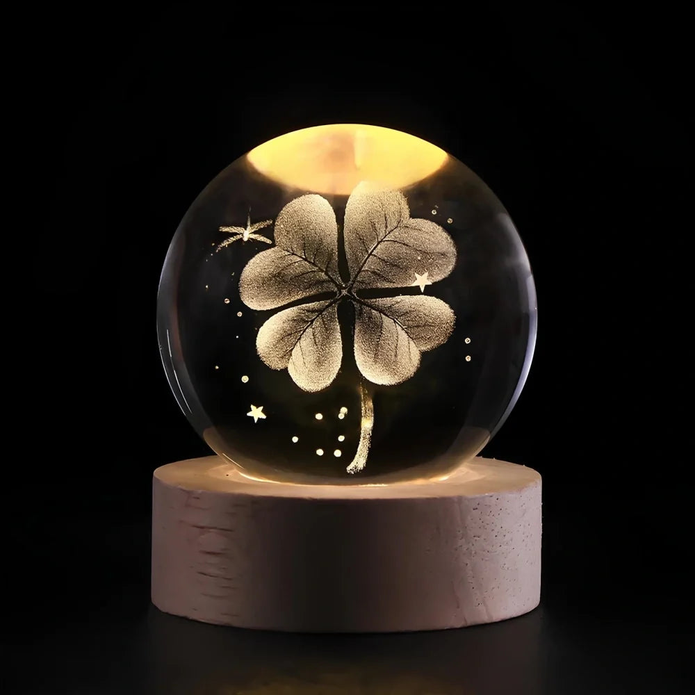 3D Engraved Glass Crystal Ball Night Light with Wood Base - view 18