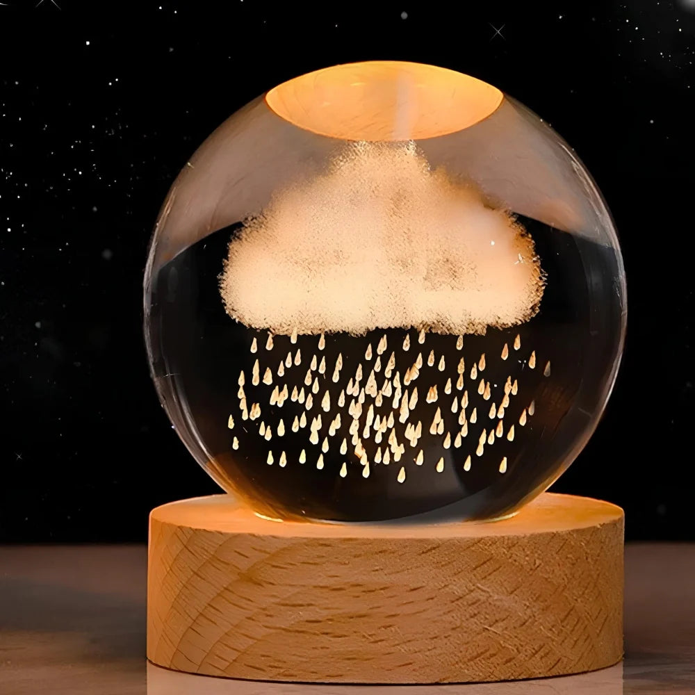 3D Engraved Glass Crystal Ball Night Light with Wood Base - view 19