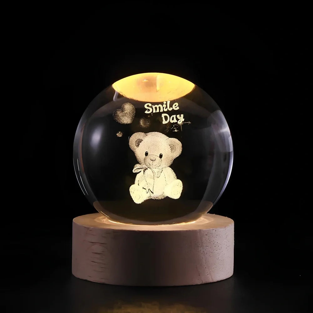 3D Engraved Glass Crystal Ball Night Light with Wood Base - view 20