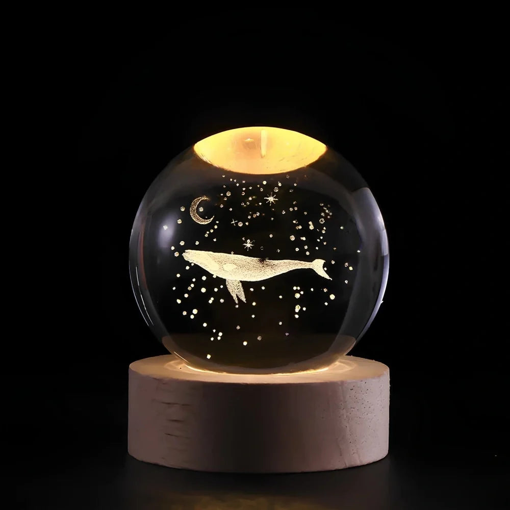 3D Engraved Glass Crystal Ball Night Light with Wood Base - view 21