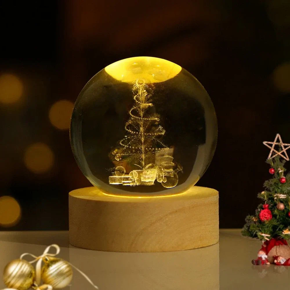 3D Engraved Glass Crystal Ball Night Light with Wood Base - view 26