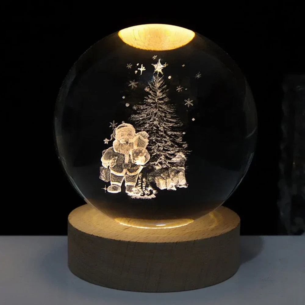 3D Engraved Glass Crystal Ball Night Light with Wood Base - view 27