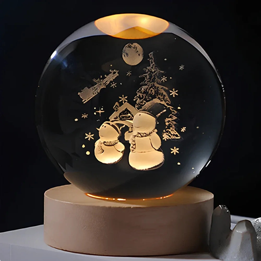 3D Engraved Glass Crystal Ball Night Light with Wood Base - view 28