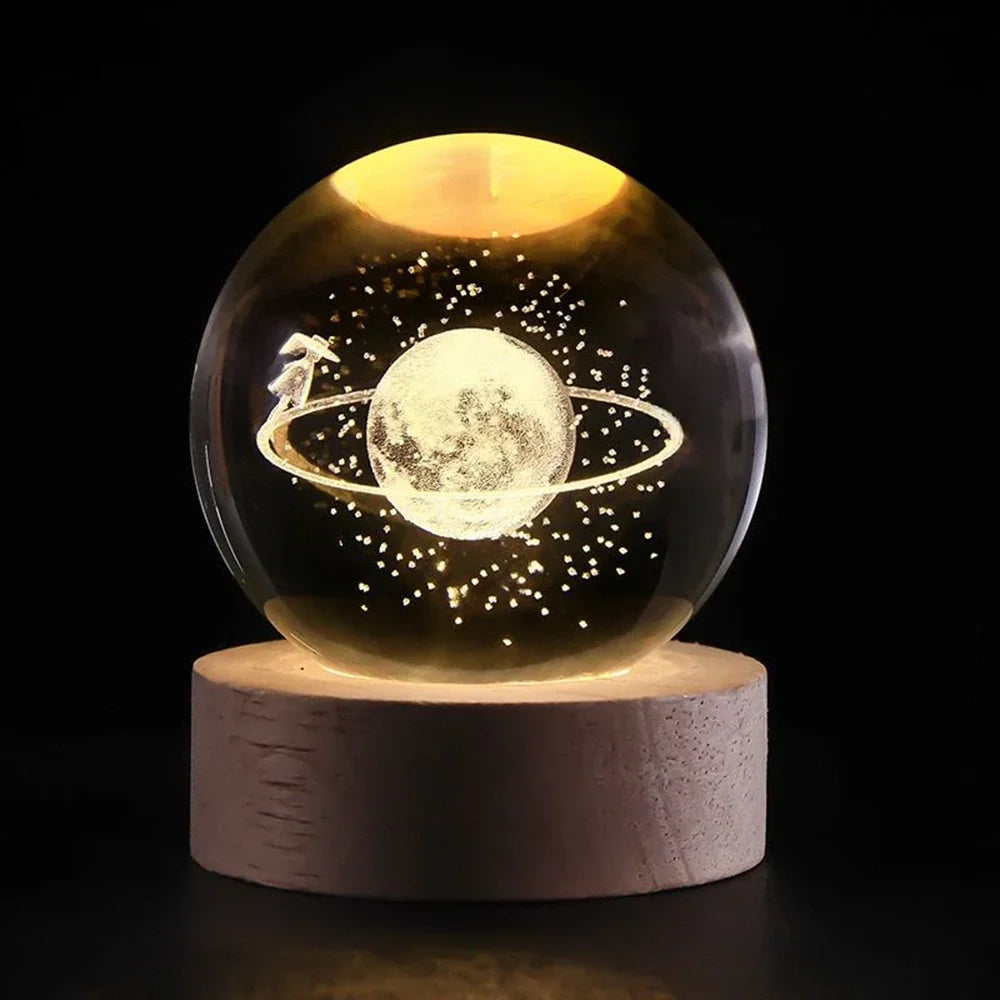 3D Engraved Glass Crystal Ball Night Light with Wood Base - view 29