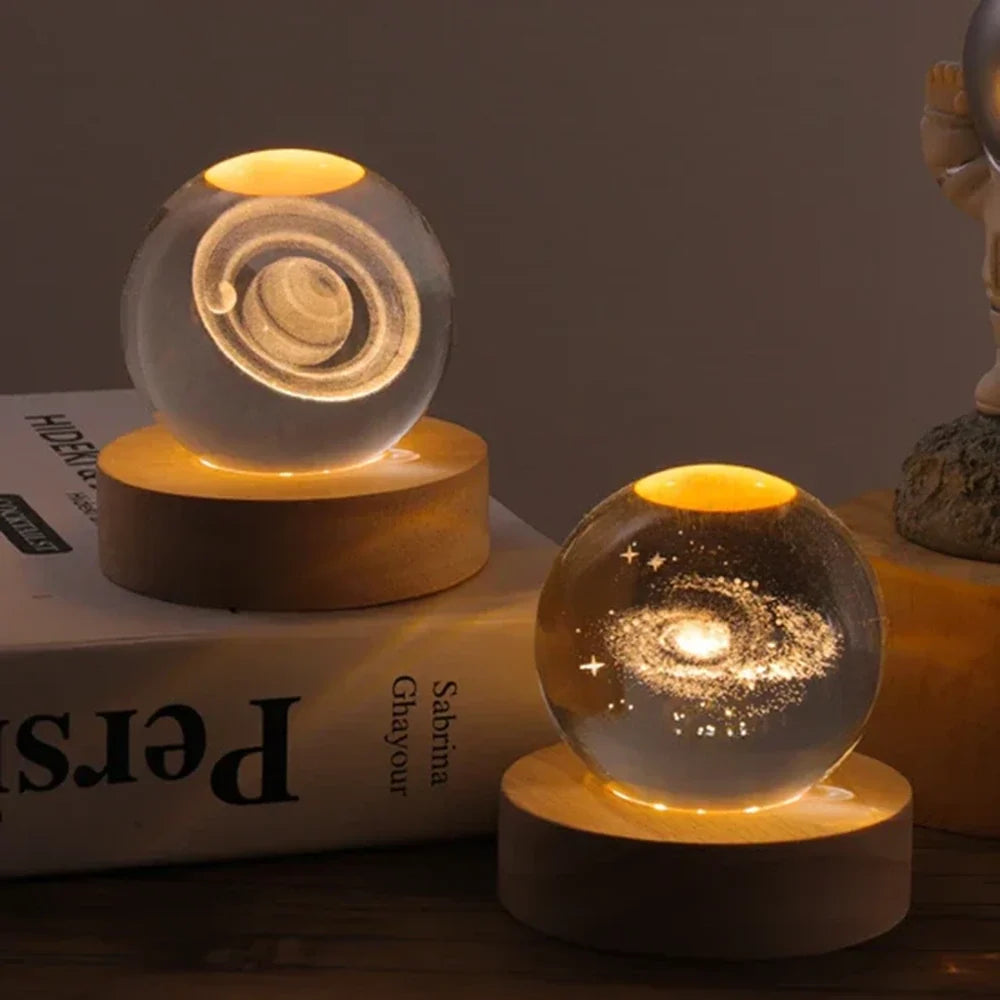 3D Engraved Glass Crystal Ball Night Light with Wood Base - view 30