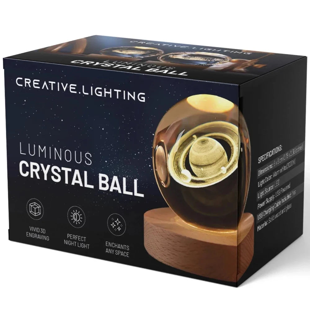 3D Engraved Glass Crystal Ball Night Light with Wood Base - view 31