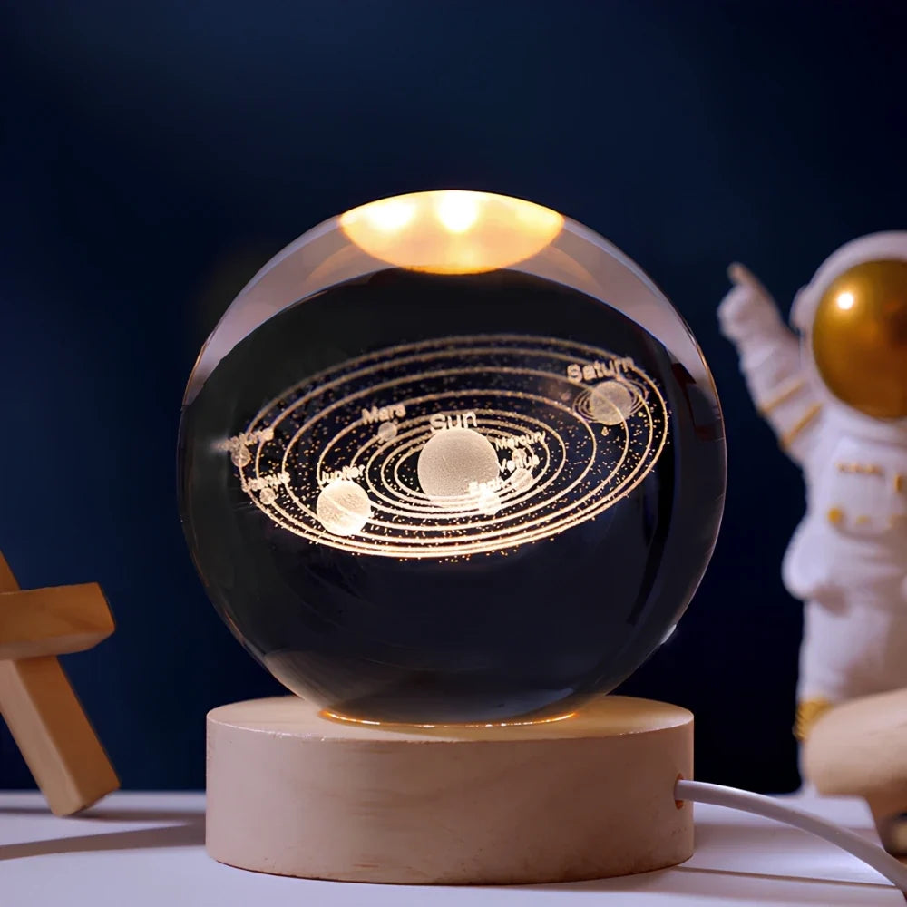 3D Engraved Glass Crystal Ball Night Light with Wood Base - view 5