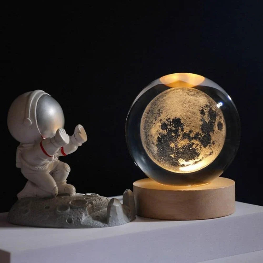 3D Engraved Glass Crystal Ball Night Light with Wood Base - view 6