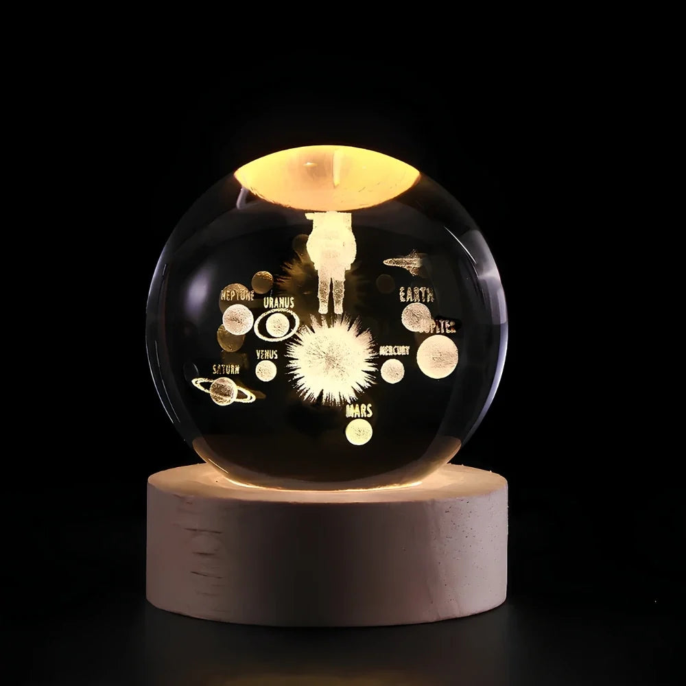 3D Engraved Glass Crystal Ball Night Light with Wood Base - view 9