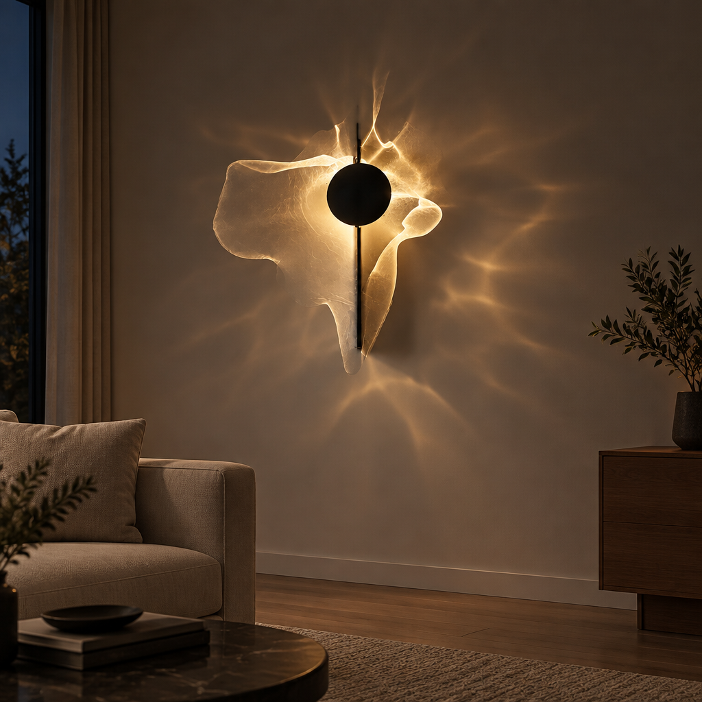 Aluminum Water Ripple Wall Sconce in a styled interior