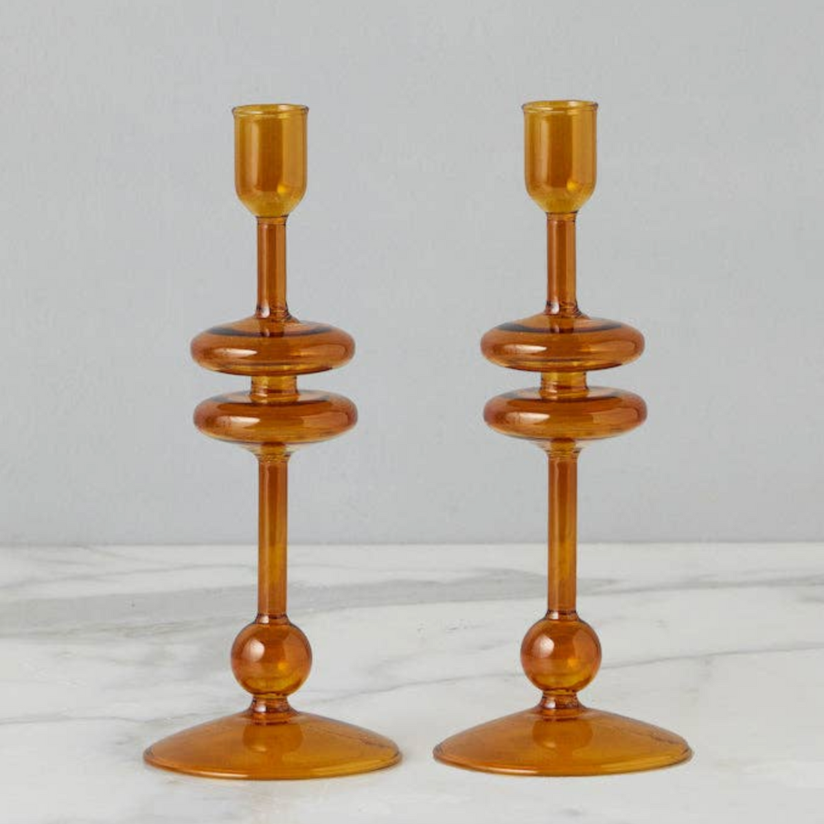 Amber Glass Taper Candlesticks, Set of 2 - view 3