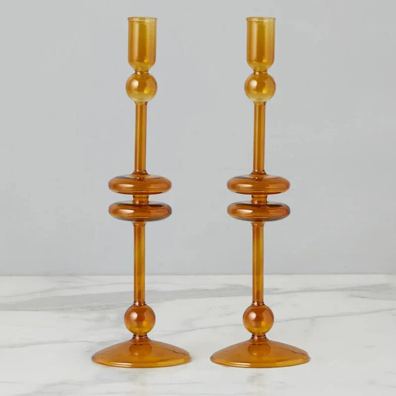 Amber Glass Taper Candlesticks, Set of 2 - view 4