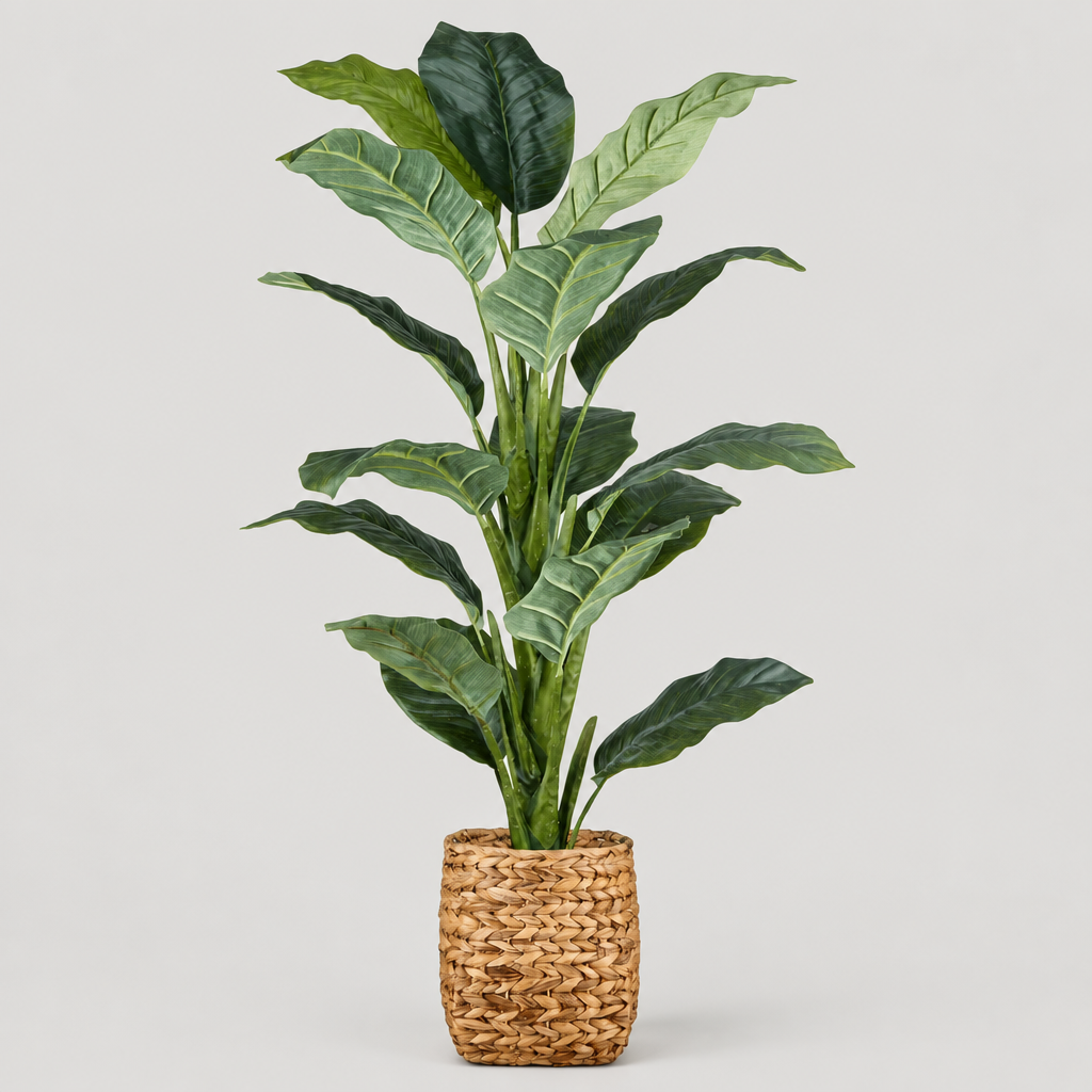Artificial Ficus Tree in Rattan Pot on a neutral background