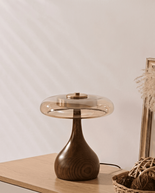 Ash wood table lamp with amber glass shade - view 2
