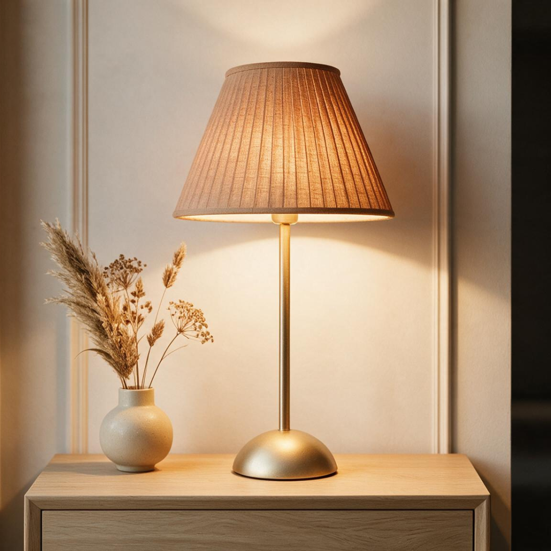 ClayGlow terracotta table lamp, warm cozy lifestyle detail