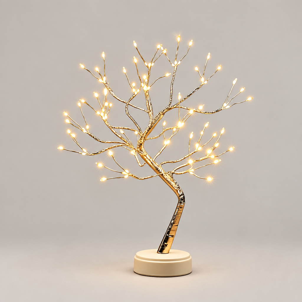 Copper Wire LED Fairy Tree Lamp on a neutral background