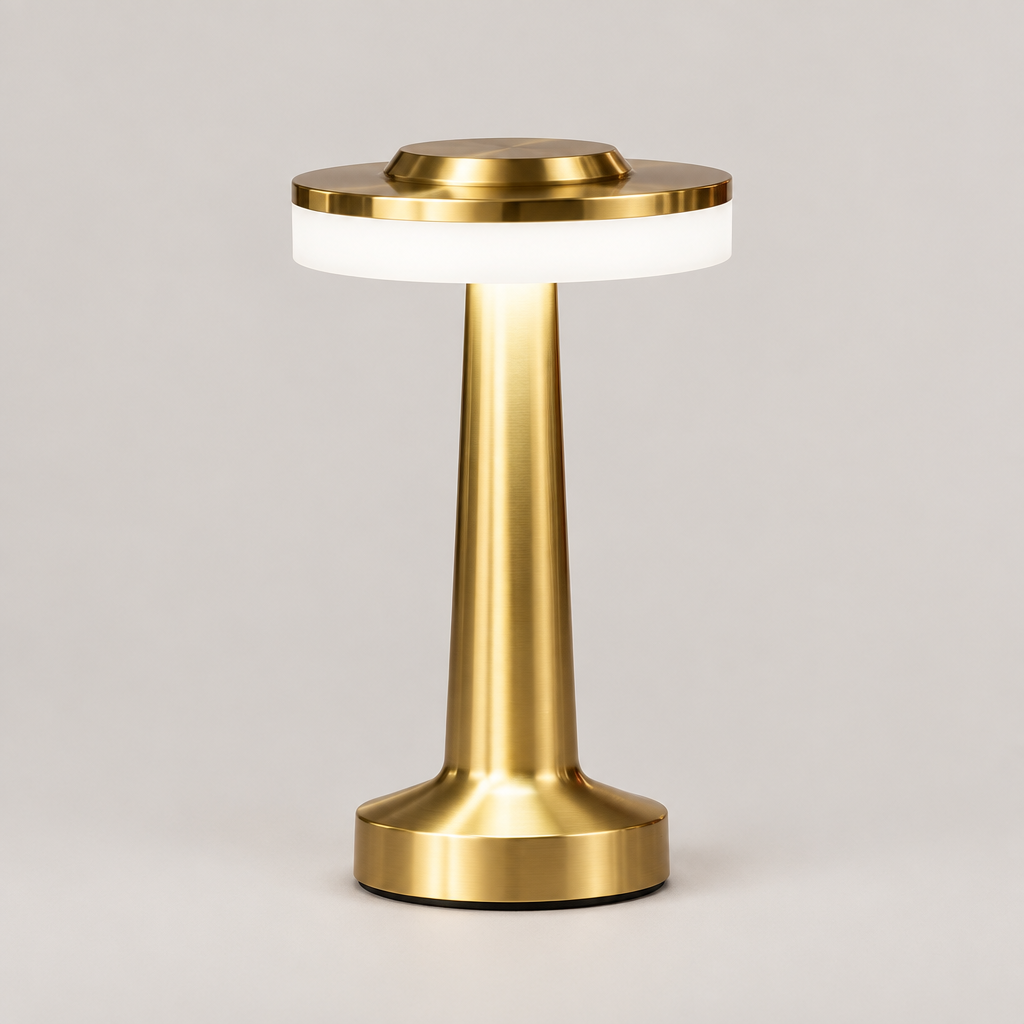 Cordless dimmable retro table lamp in gold