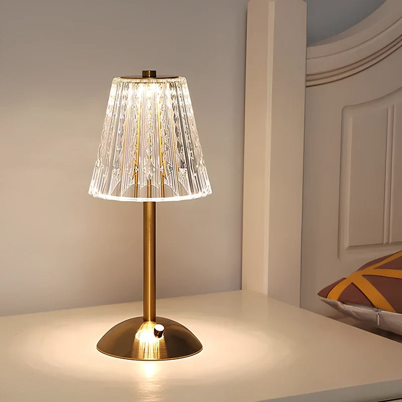 Cordless Gold Aluminum Crystal Shade Table Lamp, Touch Dimmable - view 13