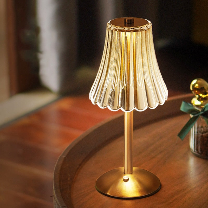 Cordless Gold Aluminum Crystal Shade Table Lamp, Touch Dimmable - view 3