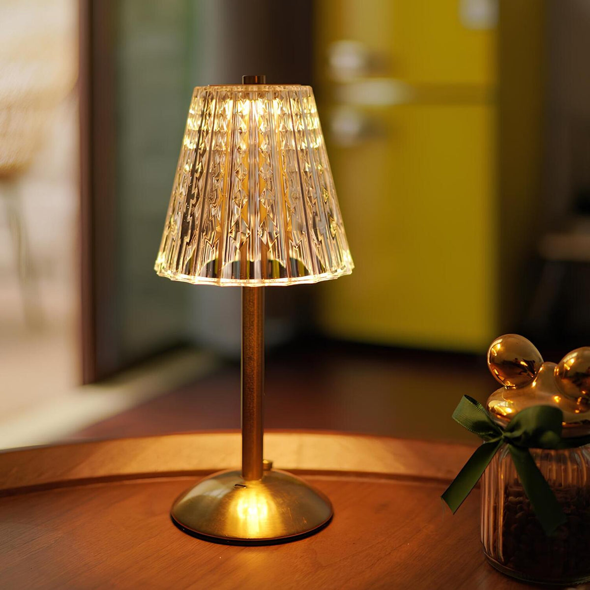 Cordless Gold Aluminum Crystal Shade Table Lamp, Touch Dimmable - view 4