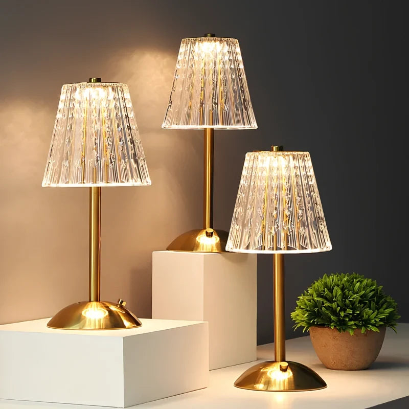 Cordless Gold Aluminum Crystal Shade Table Lamp, Touch Dimmable - view 7