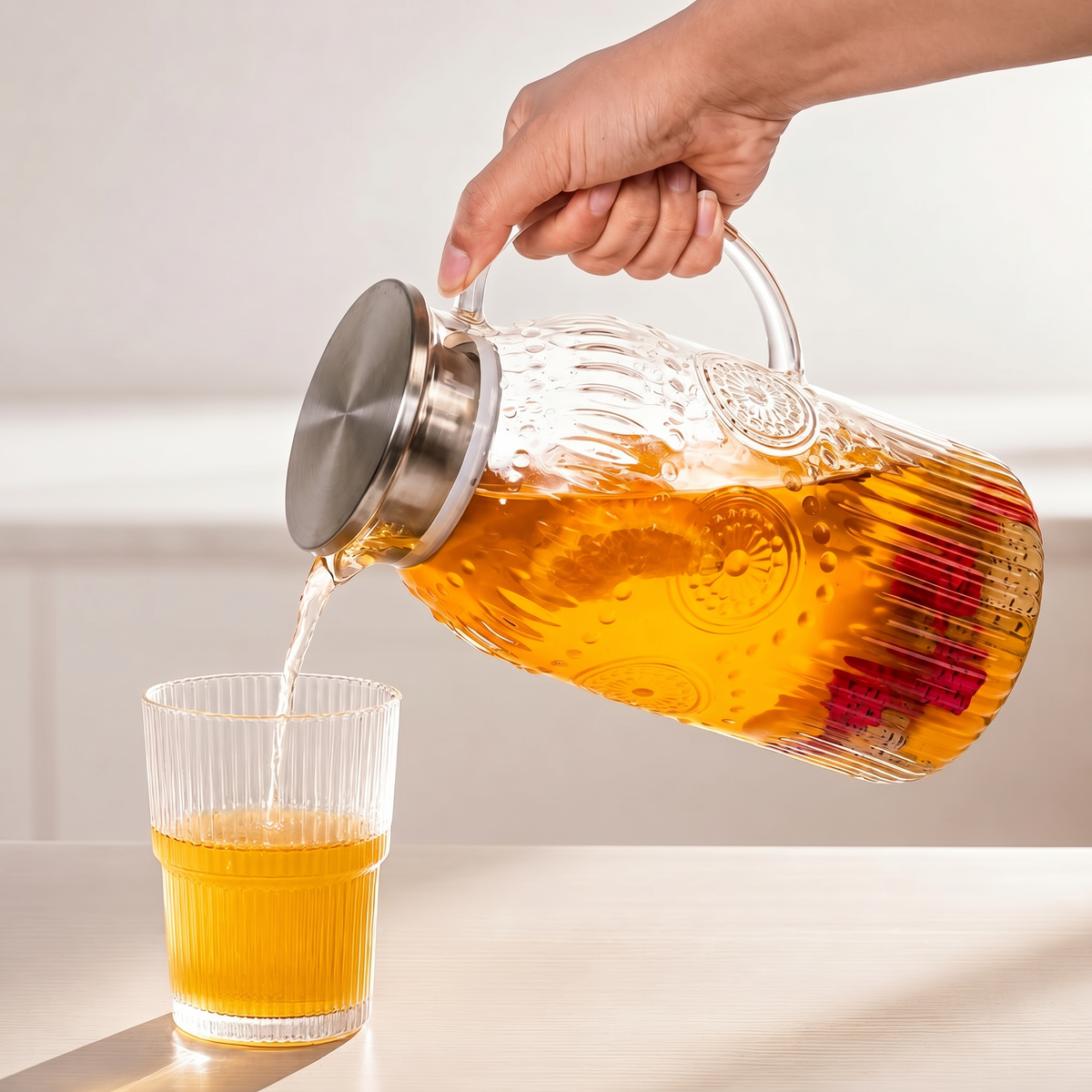 Embossed Glass Pitcher with Lid, 68 oz - view 4