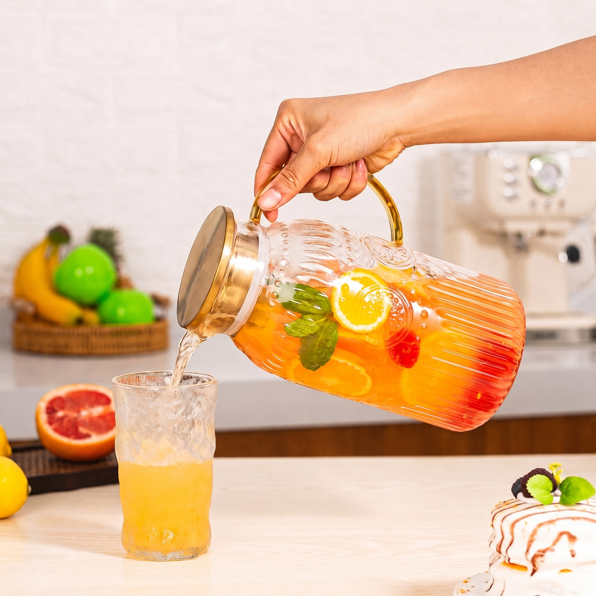 Embossed Glass Pitcher with Lid, 68 oz - view 5