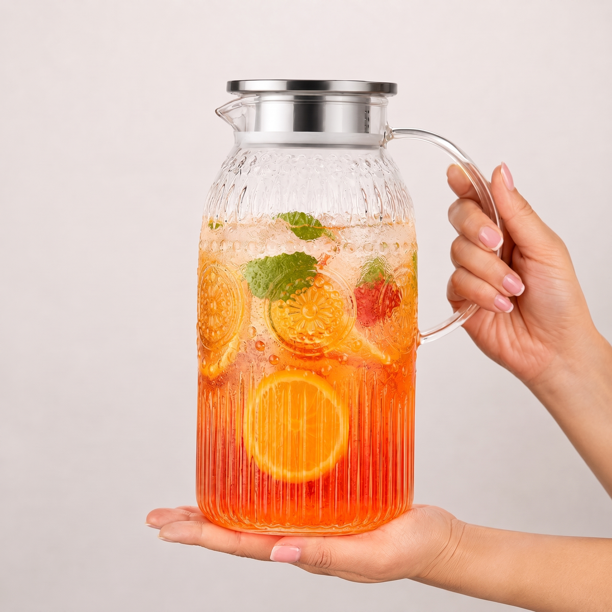Embossed Glass Pitcher with Lid, 68 oz - view 6