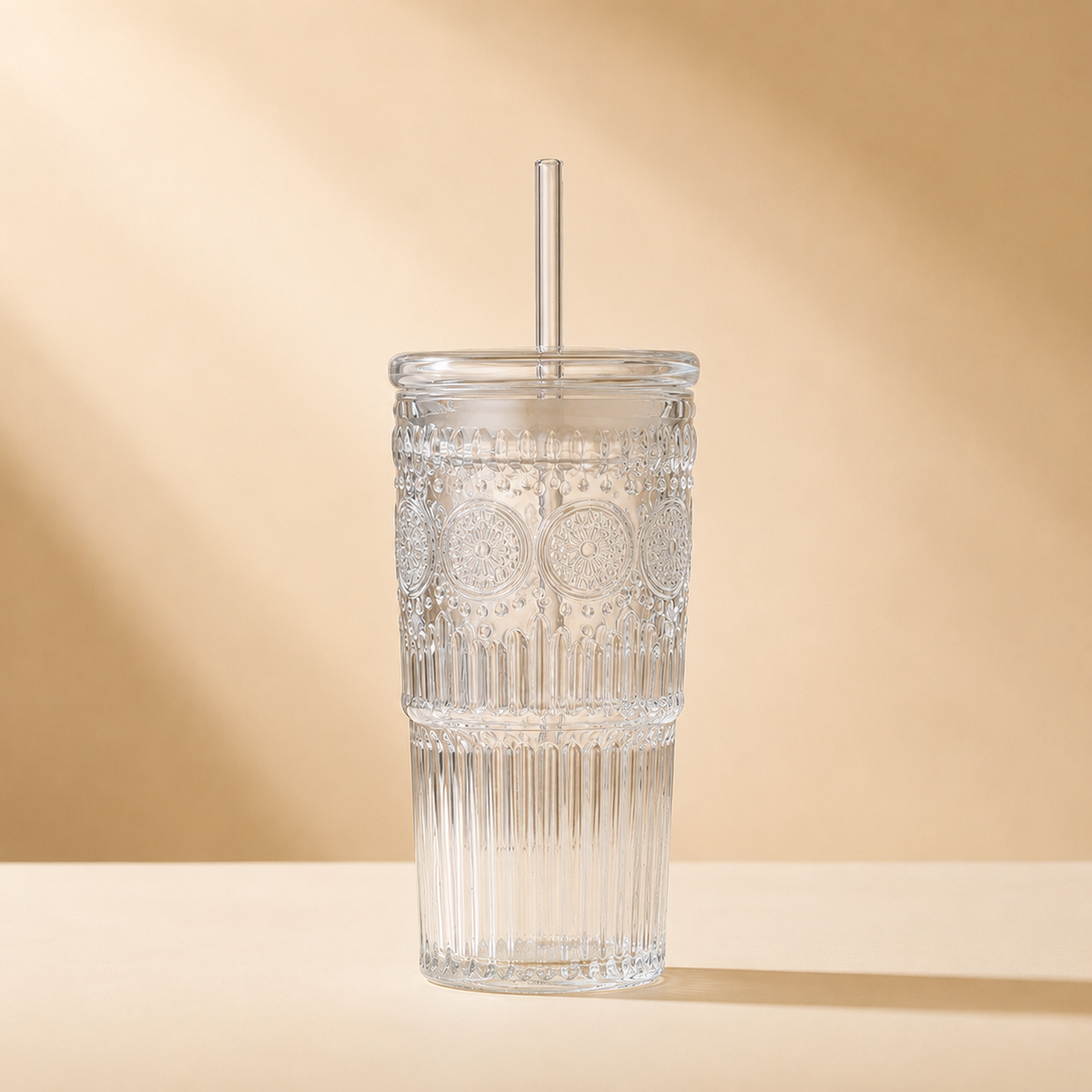 Embossed Glass Tumbler with Straw, 24 oz - view 4