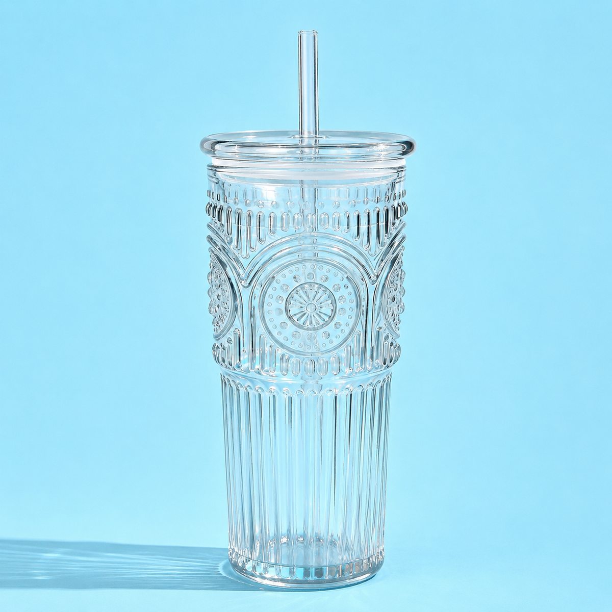 Embossed Glass Tumbler with Straw, 24 oz - view 6