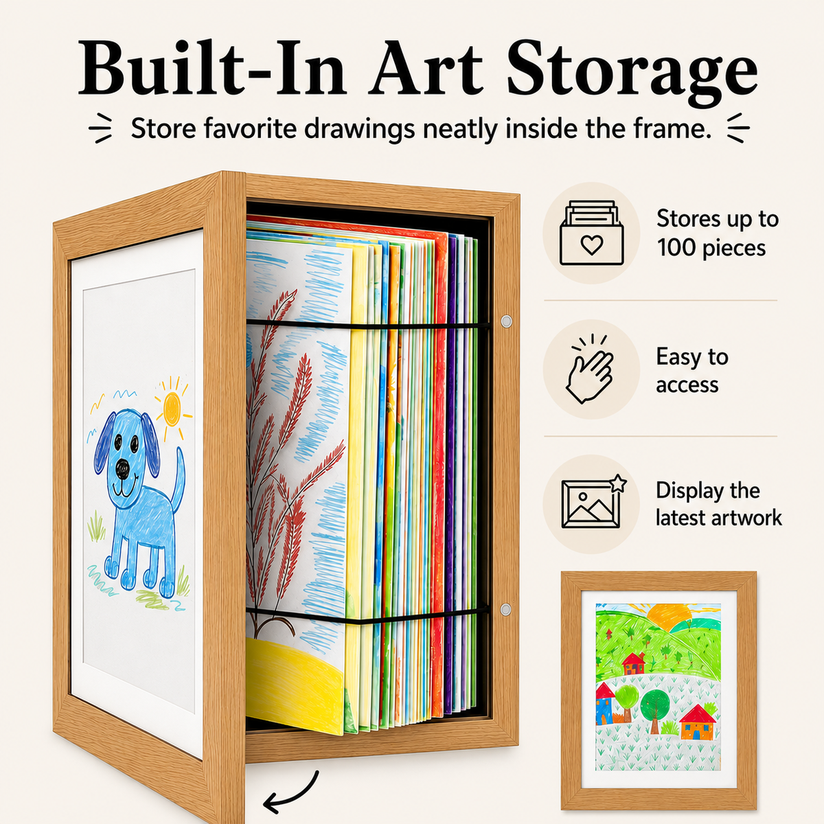 Front-Opening Kids Art Frame with Storage - view 3