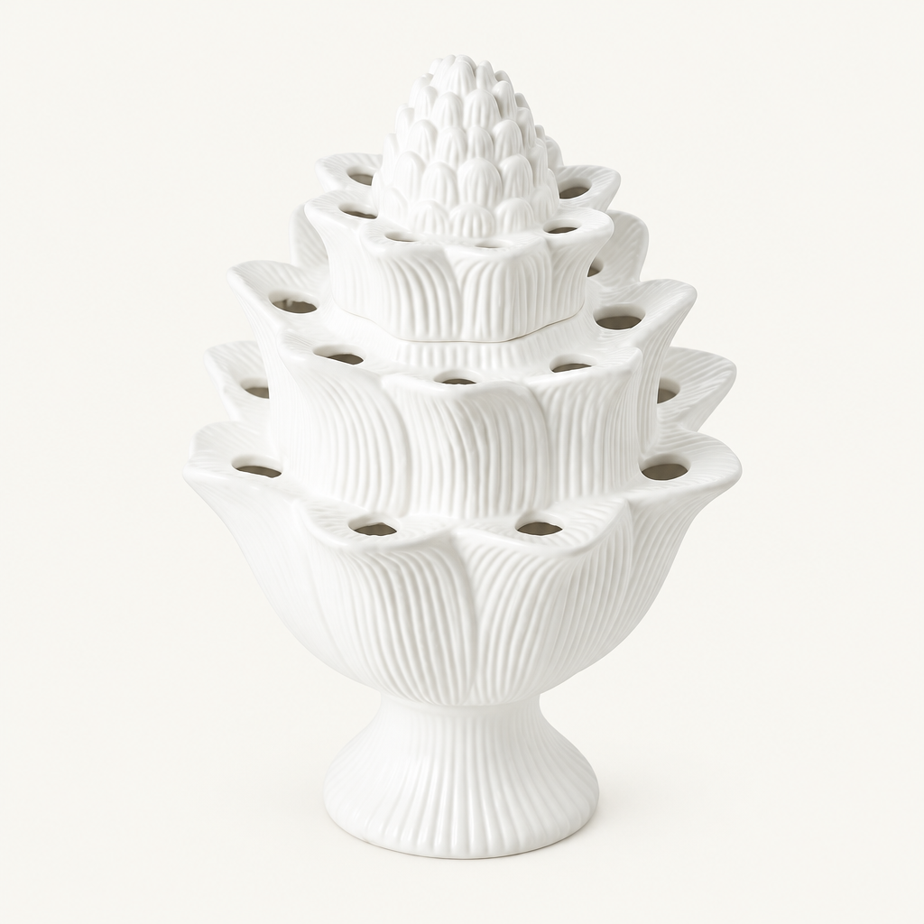 White Artichoke Tulipiere Vase, Large on a plain off-white background