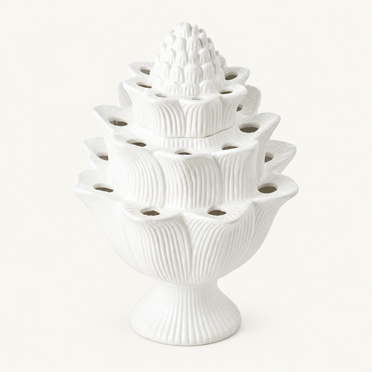 White Artichoke Tulipiere Vase, Large on a plain off-white background