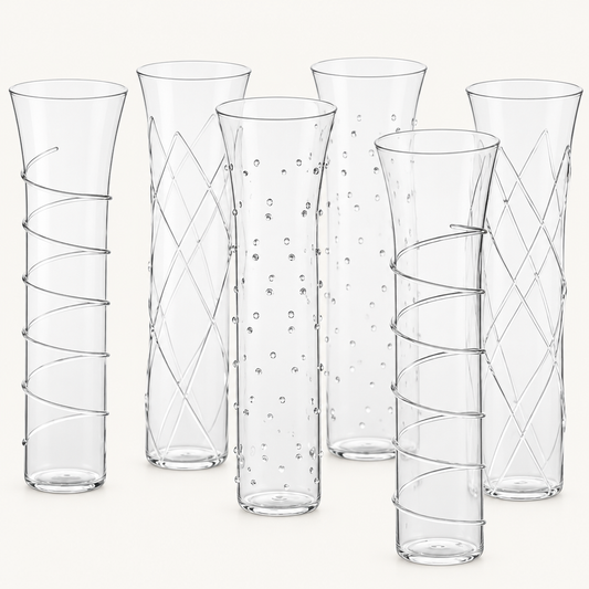 Stemless Glass Champagne Flutes, Set of 6 on a plain off-white background