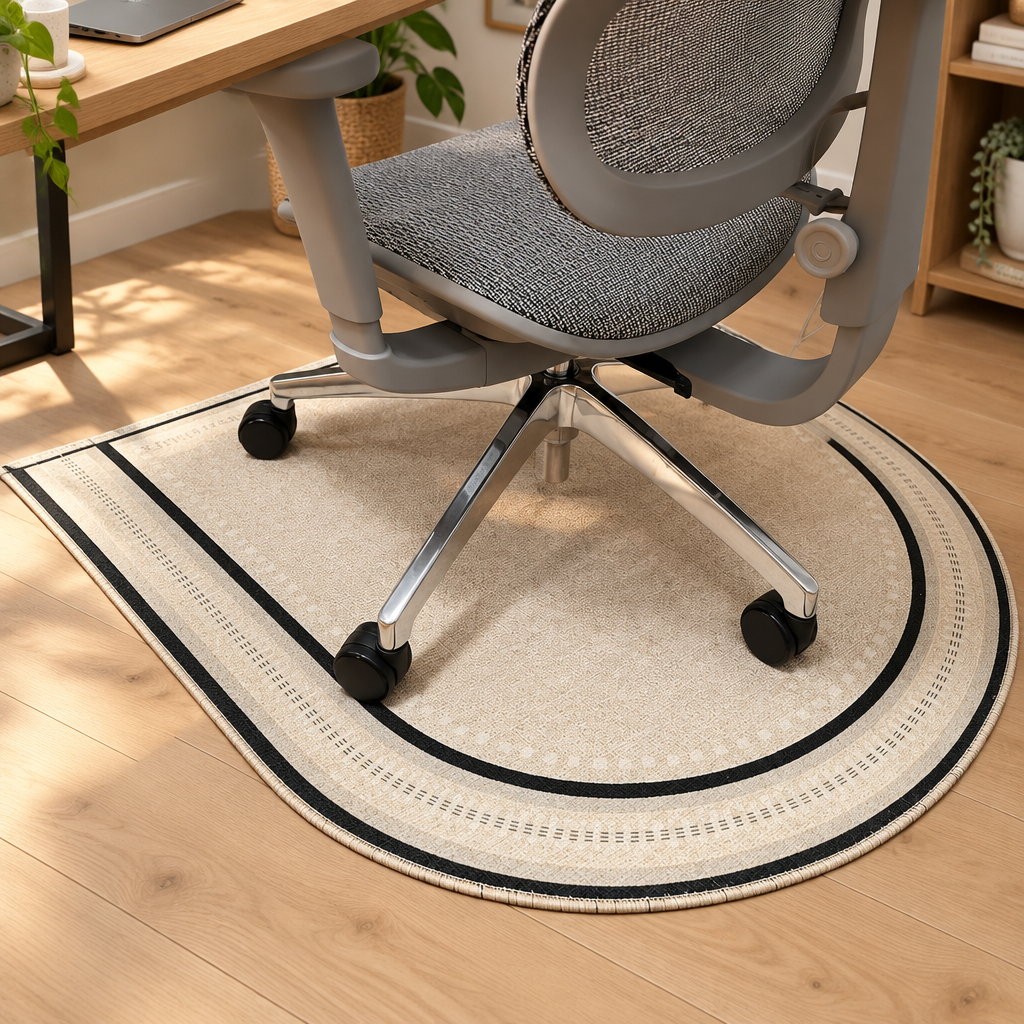 Geometric Border Office Chair Mat, Non-Slip styled in a warm home interior