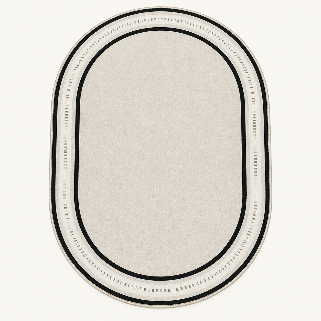Geometric Border Office Chair Mat, Non-Slip on a plain off-white background