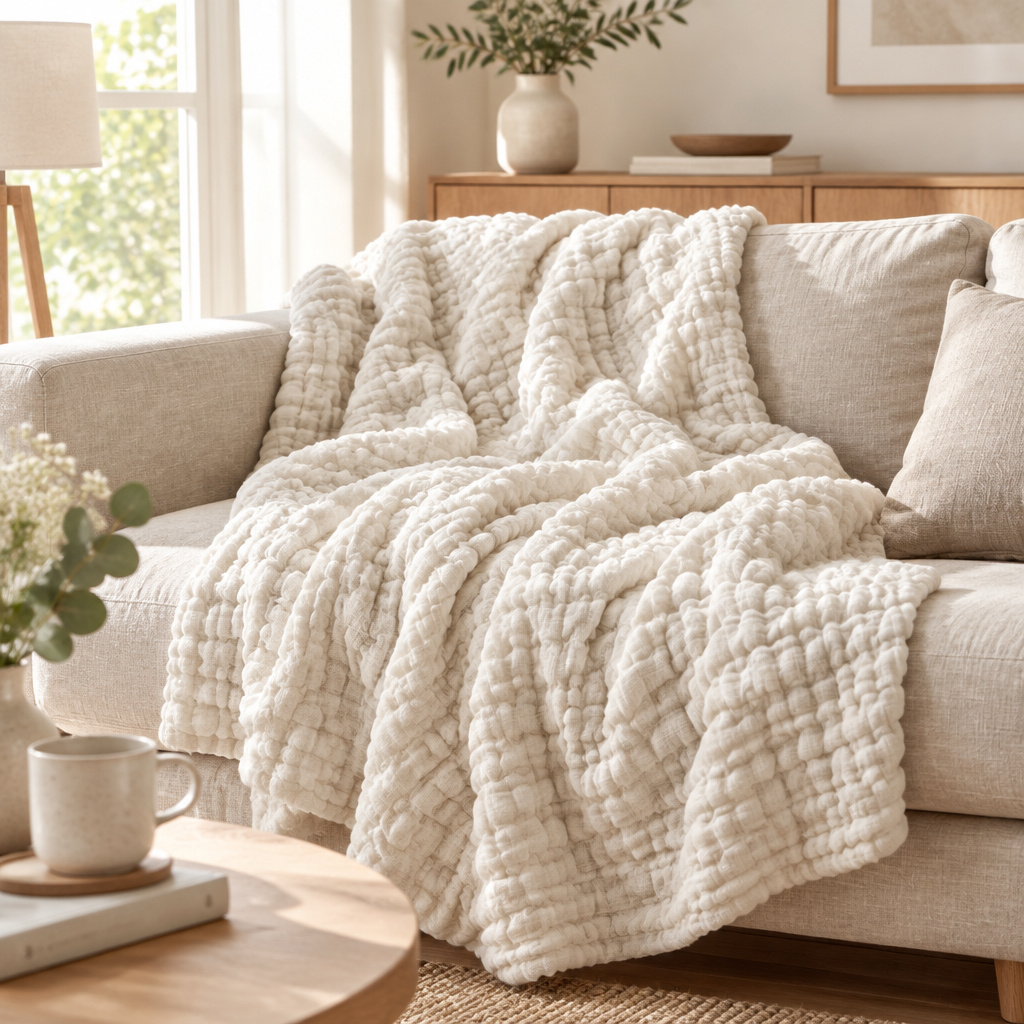 Soft Muslin Cotton Throw Blanket - styled