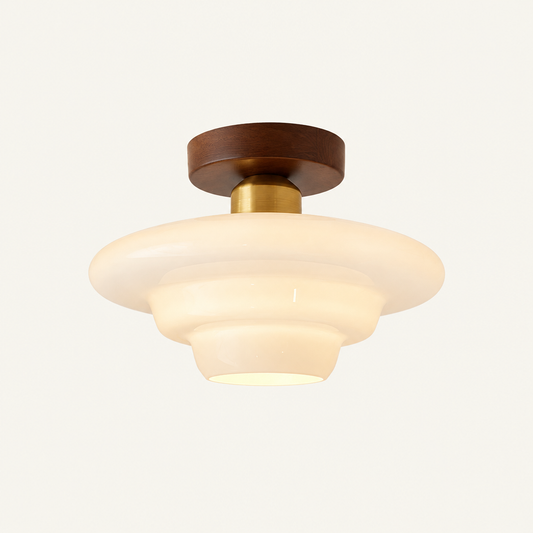 Walnut and Layered Glass Ceiling Light