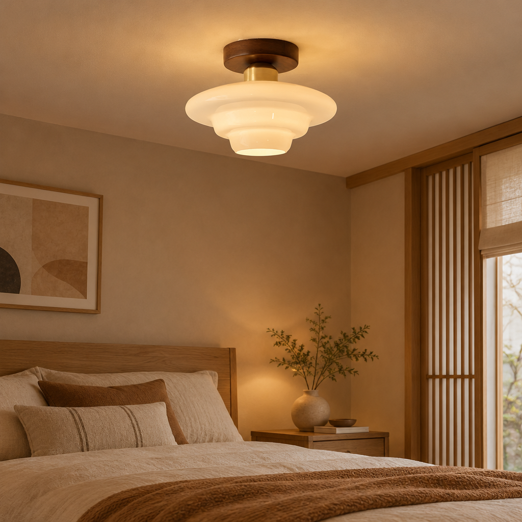 Walnut and Layered Glass Ceiling Light - styled