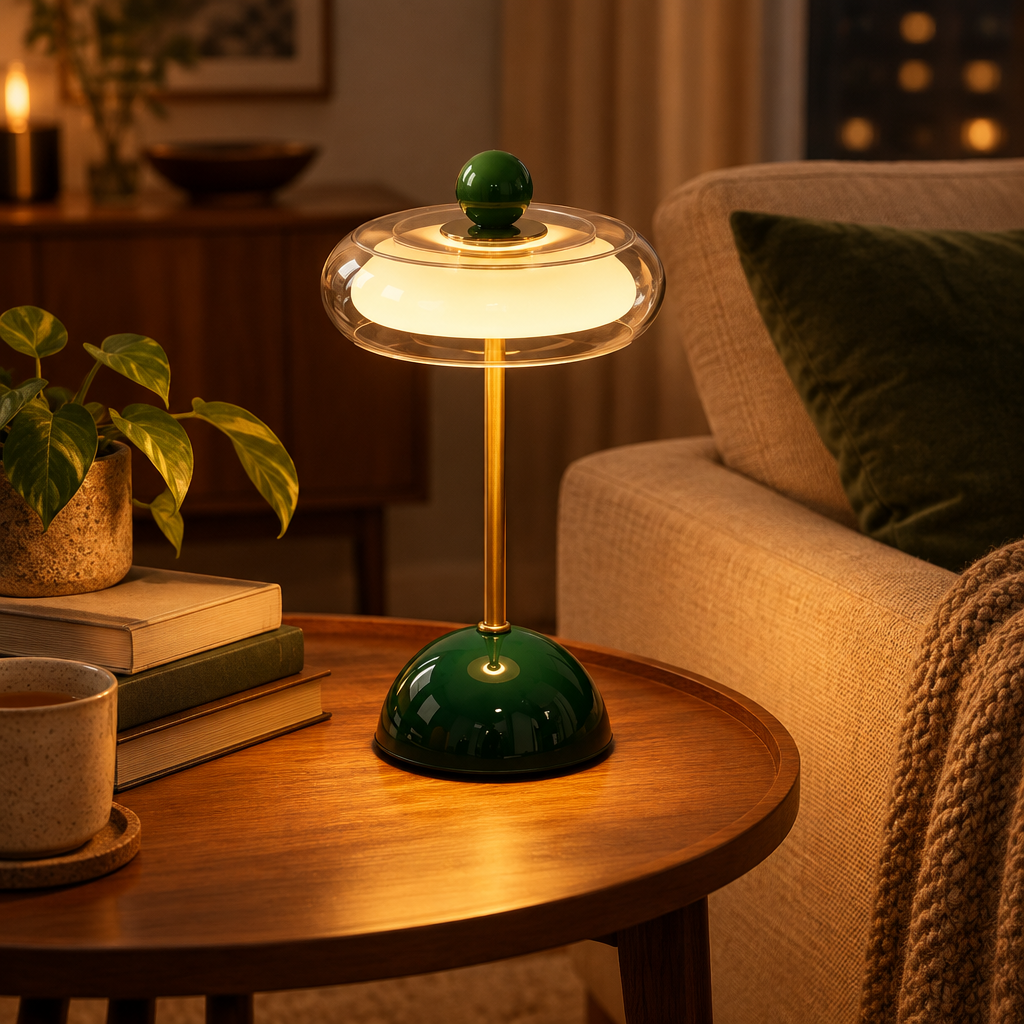 Rechargeable Glass Retro Table Lamp - styled