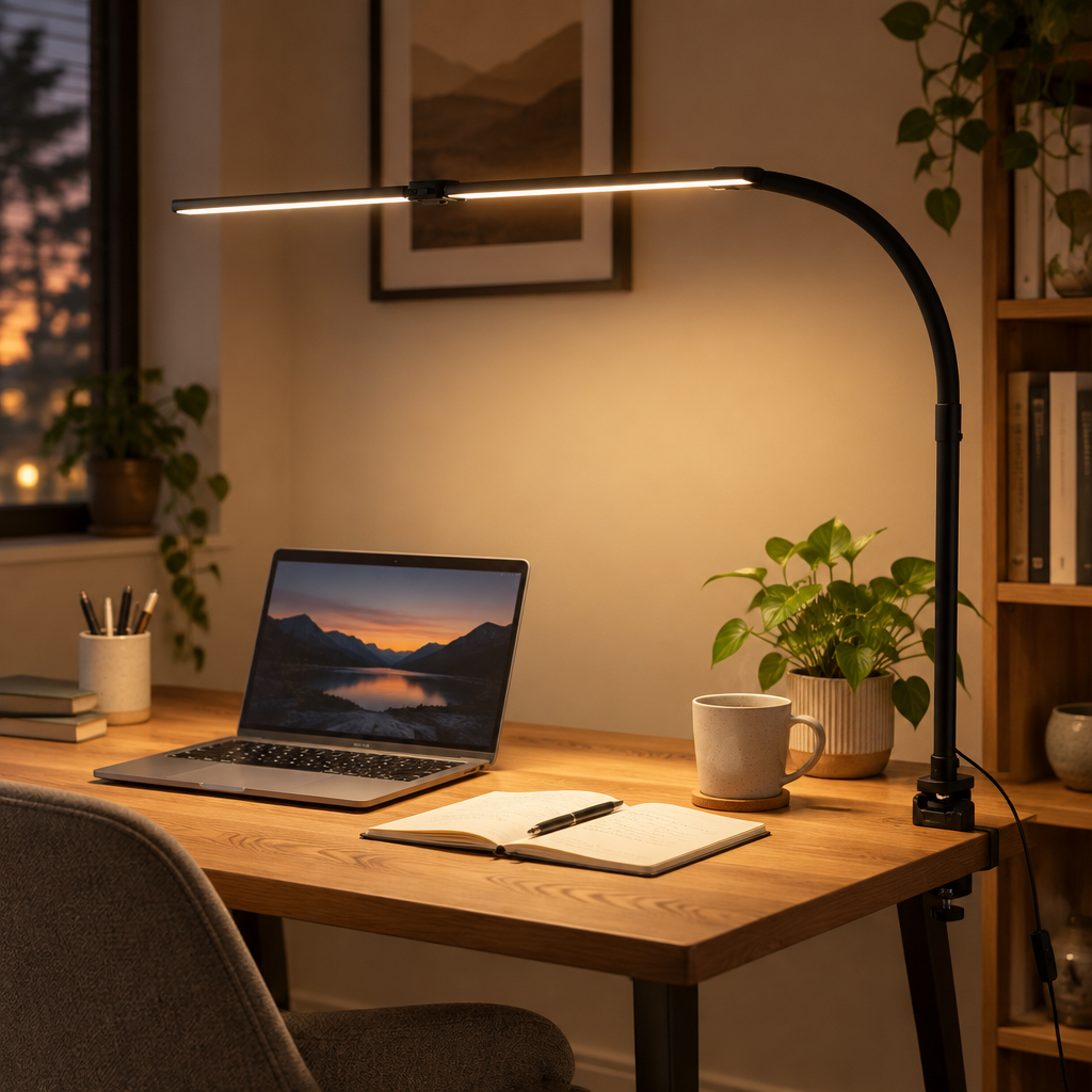Dimmable LED Gooseneck Clamp Desk Lamp - styled