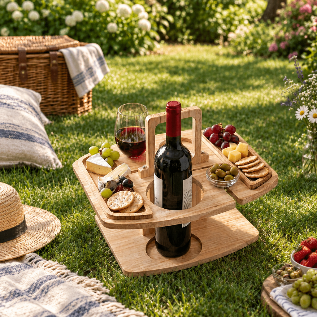 Wooden Picnic Wine Table - styled