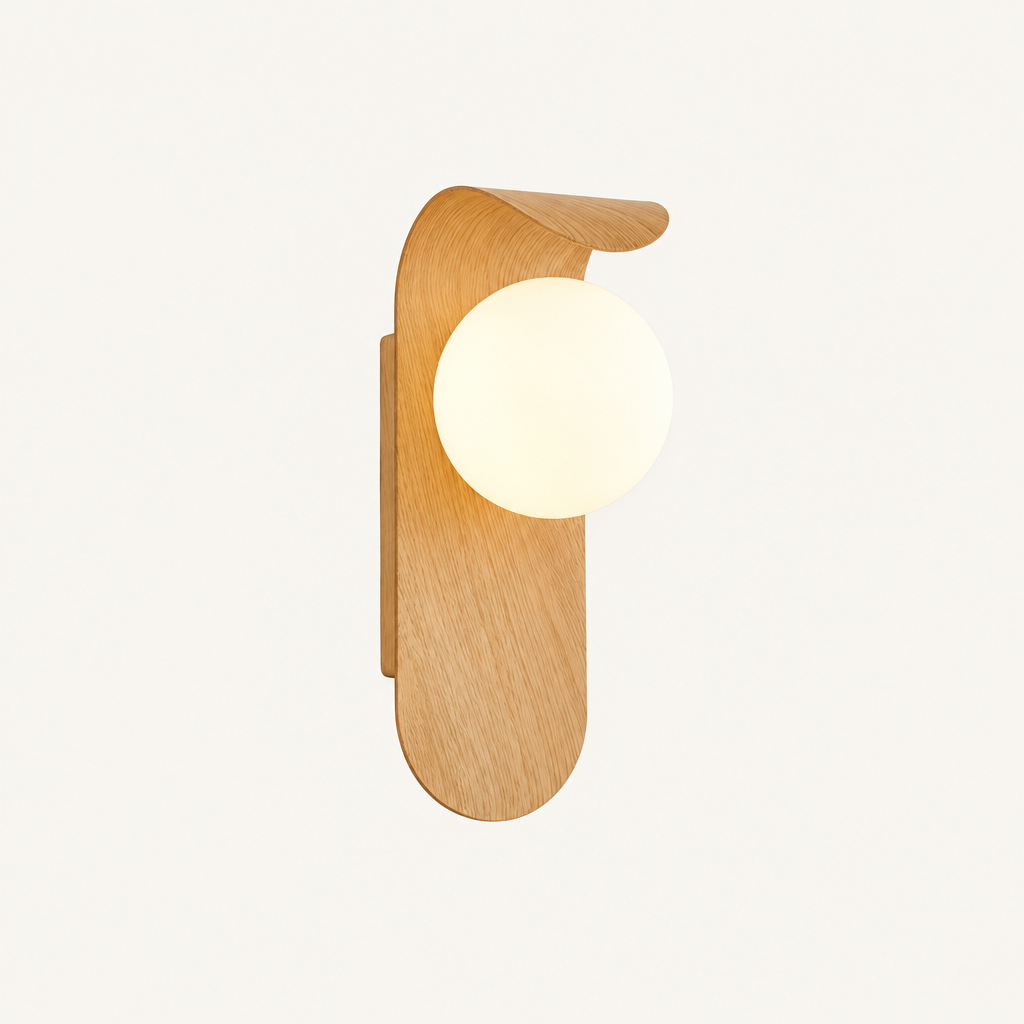 Scandinavian Wooden Wall Light with Glass Globe